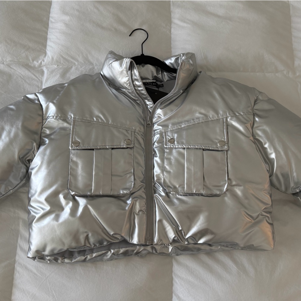 PrettyLittleThing Silver Puffer Jacket
